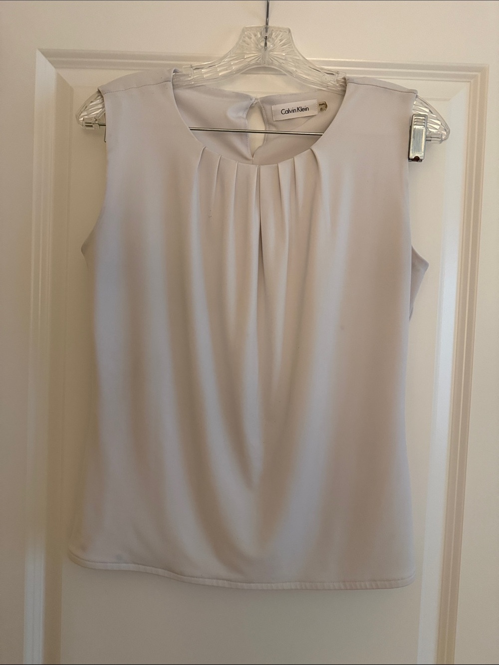 Calvin Klein Sleeveless Pleated Shell Top in soft white